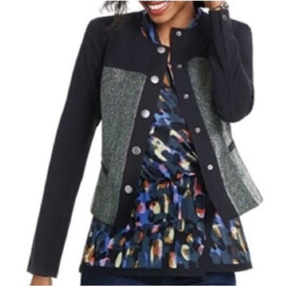 CAbi #3036 Media Tweed Green & Black Snap Button Jacket S - Picture 8 of 8